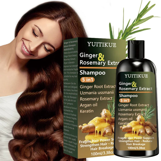 Ginger & Rosemary Shampoo 5 in 1, Strengthen Fragile Hair & Reduce Breakage, with Keratin & Argan Oil, 100ml