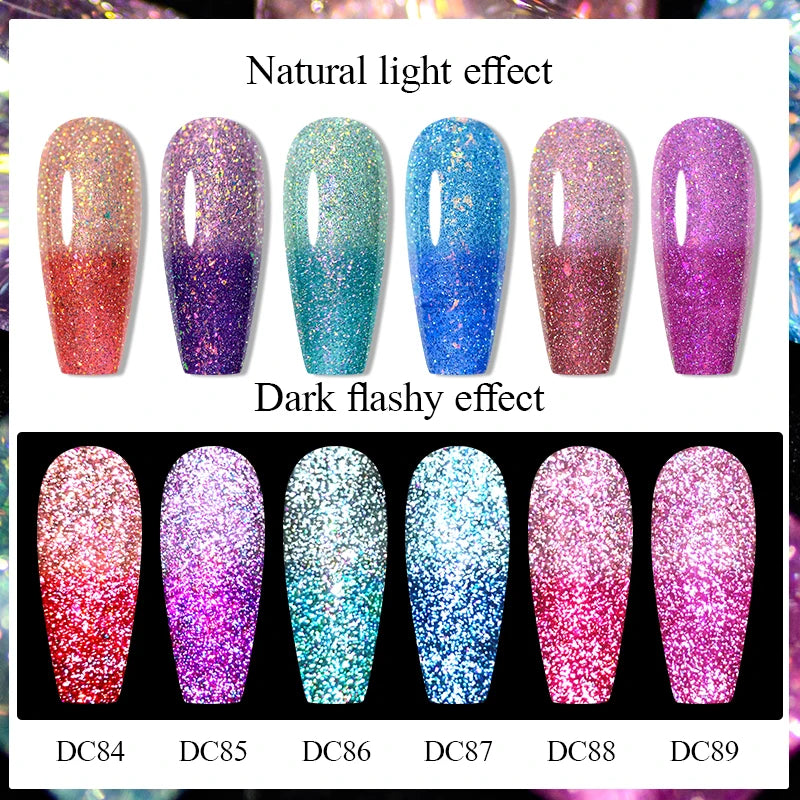 Mtssii 7ml Reflective Glitter Thermal Gel Nail Polish Color Changing Gel Semi-permanent Nail Art Varnishes Soak Off UV LED Gel
