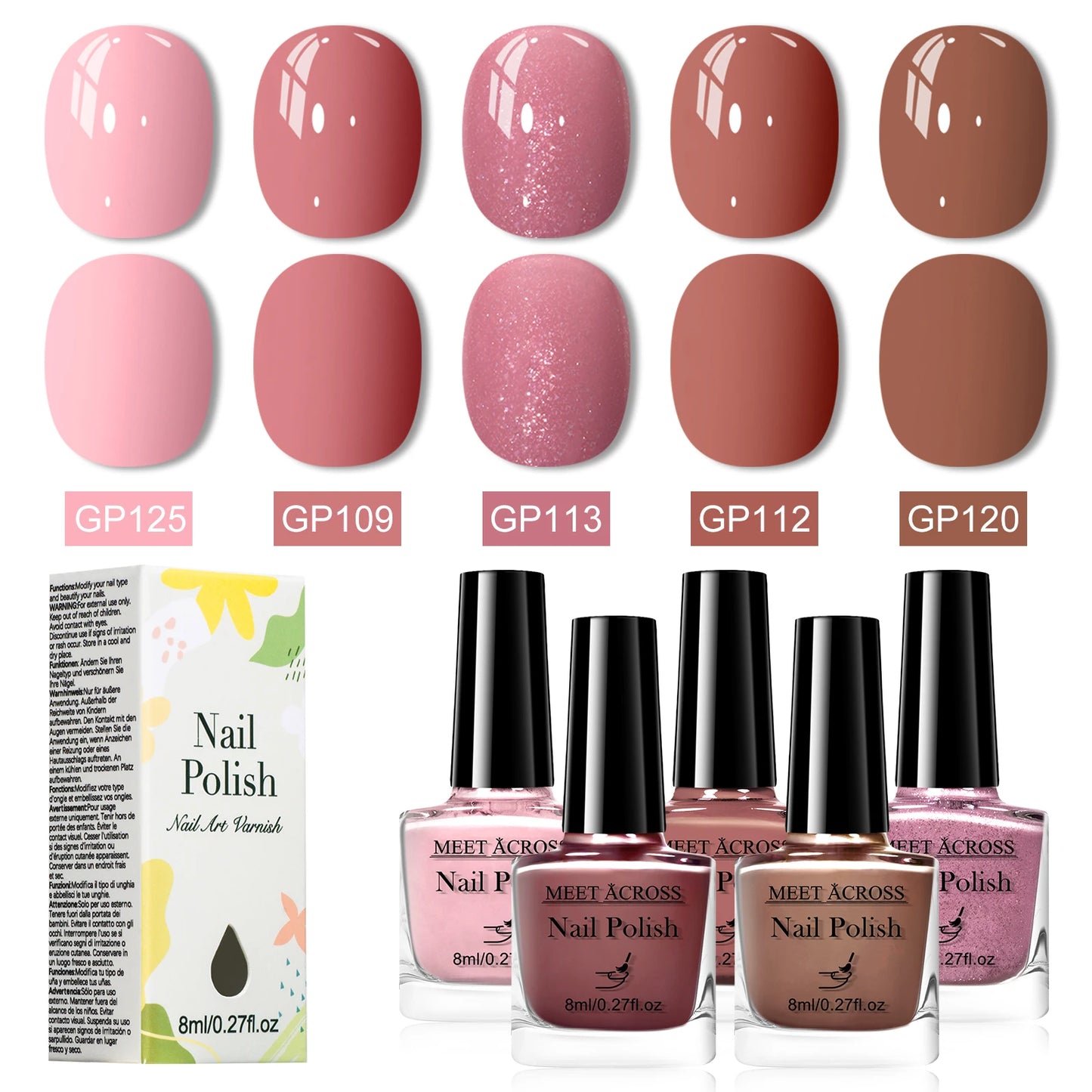 5pcs/set 8ml Water-Based Nail Polish Long Lasting Quick Drying No Need of Lamp to Cure Nail Supplies Vernis for Nails Manicure