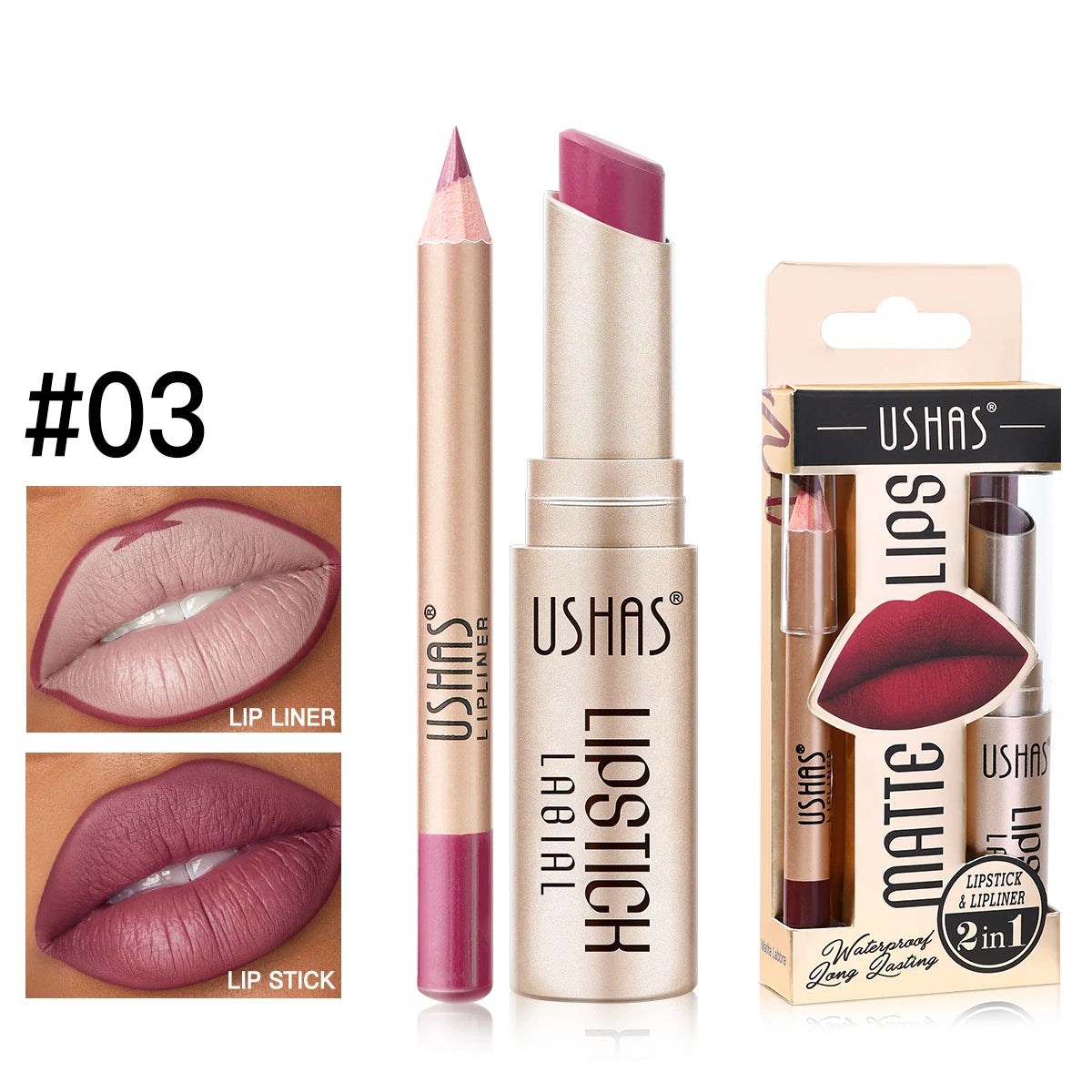 USHAS 12 Color Matte Lipstick Set Long-lasting Waterproof Lipstick + Lip Liner Set Easy Coloring Non-Stick Cup Lip Makeup Suit