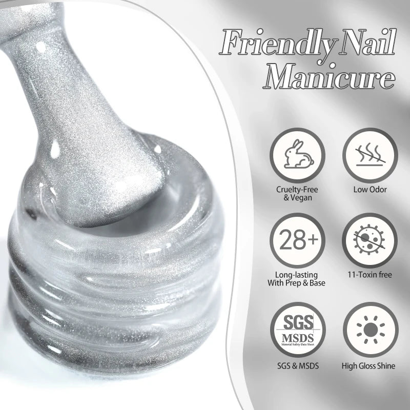 BORN PRETTY 10ml Flow Light White Cat Magnetic Gel Nail Polish Ultra Shine Soak Off UV Gel Mirror Glass Bead Gel Nail Art