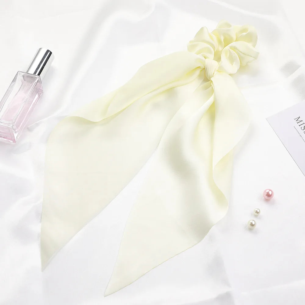 2023 Fashion Print Chiffon Long Ribbon Scrunchies Women Girls Ponytail Scarf Elastic Hair Bands Ties Hair Accessories Wholesale