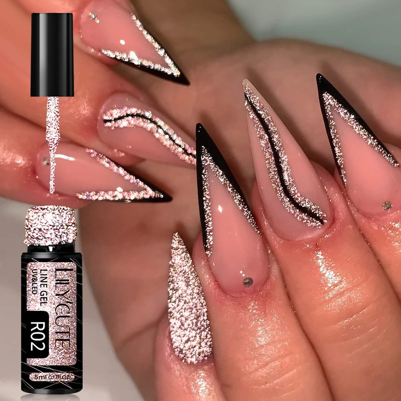 LILYCUTE 5ml Line Art Gel Nail Polish Gold Silver DIY Drawing Gel Reflective Glitter Design Semi Permanent Painting Gel Varnish