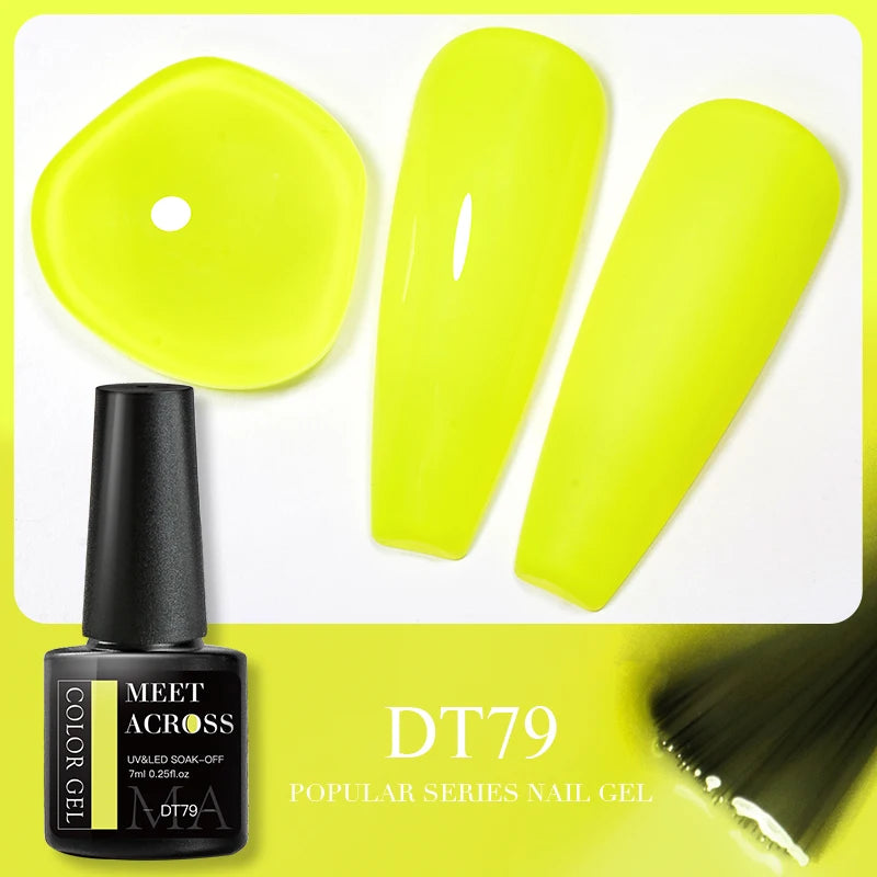 MEET ACROSS 7ml 140 Colors Glitter Gel Nail Polish Fluorescent Laser Semi Permanent Soak Off Nail Art UV Gel Varnish Manicure