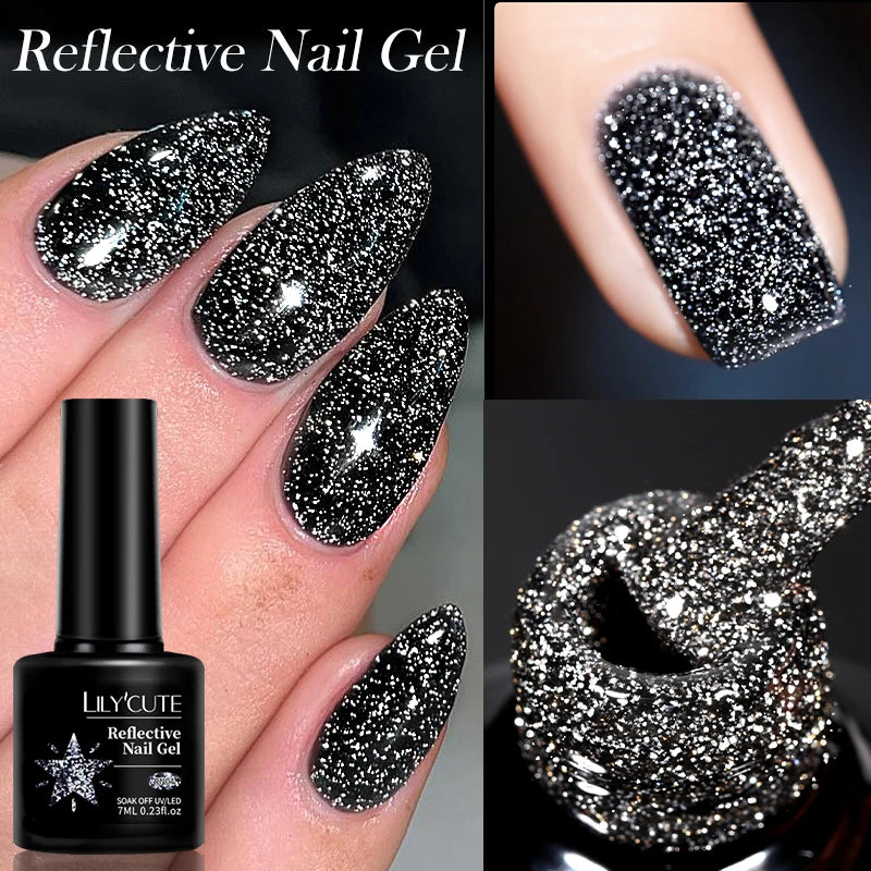 LILYCUTE 5ml Line Art Gel Nail Polish Gold Silver DIY Drawing Gel Reflective Glitter Design Semi Permanent Painting Gel Varnish