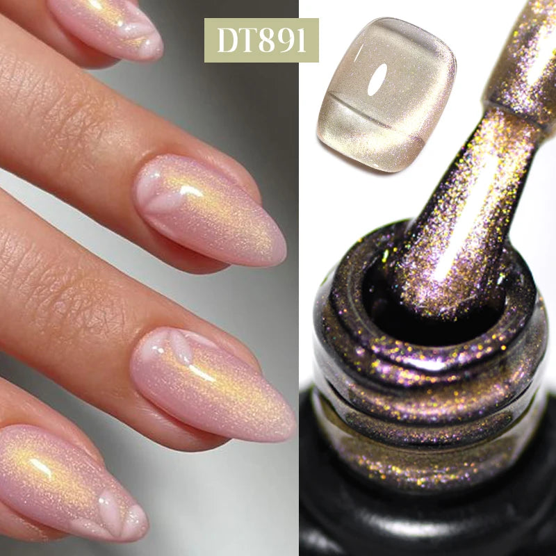 MEET ACROSS Pink Red Cat Eye Gel Nail Polish 7ml Jelly Amber Cat Magnetic Gel Nail Soak Off UV LED Semi Permanent Gel Nail Art