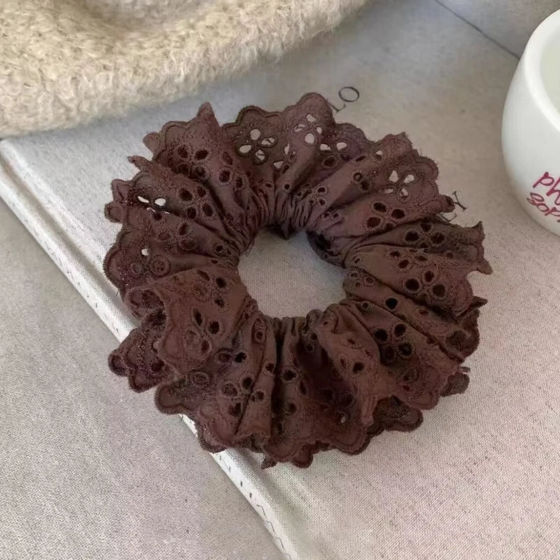 Lace Scrunchies for Women Elastic Hair Bands Ponytail Holders Tie Solid Color Hair Hoop Scrunchy Rubber Bands Women Hair Ring