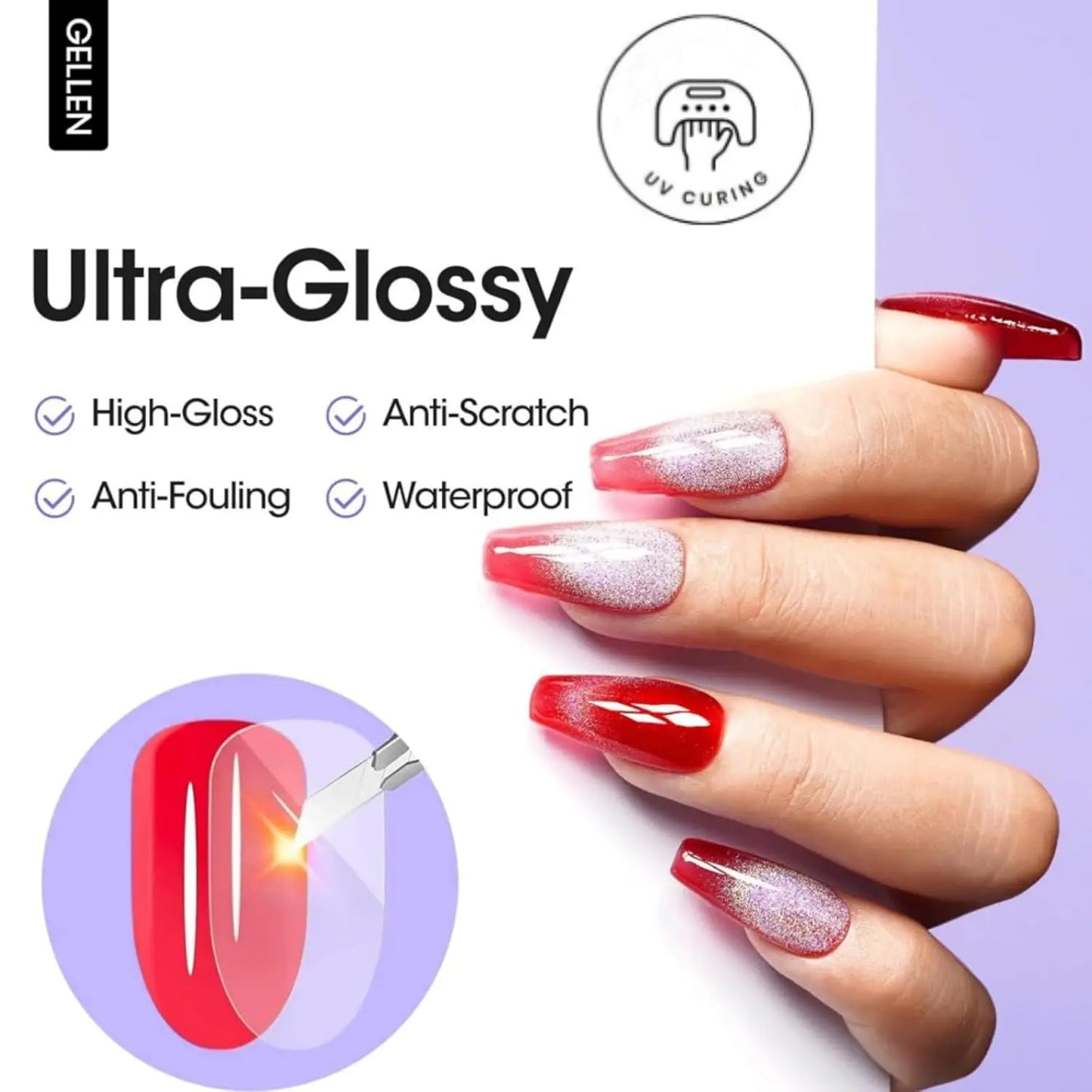 GELLEN Nail Gel Top Coat 18ML Large Bottle Ultra Gloss Superior Shiny Nails Polish Finish Long Lasting Glossy Manicure Art DIY