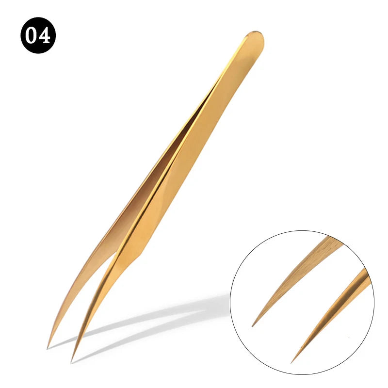 New Lash Extension Tweezers Anti slip Stainless Steel Curved Tip Straight Tweezers High Precision Nail Art Makeup Beauty  Tools