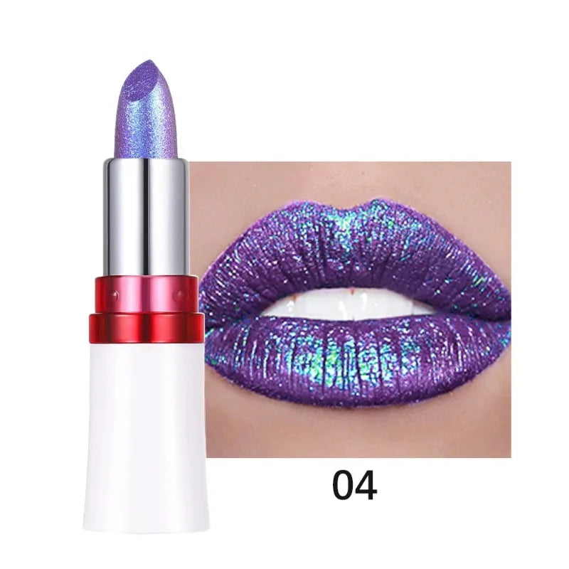 Metallic Lipstick Blue Purple Chameleon Lipstick Glitter Diamond Shimmer Color Changing Lip Gloss Pearl Shine Charming Makeup