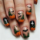 24pcs Halloween Press on Nails Sweet & Cool Jack-o'-Lantern Fake Nail Short Almond Cute & Cuddly Ghost False Nail for Women&Girl
