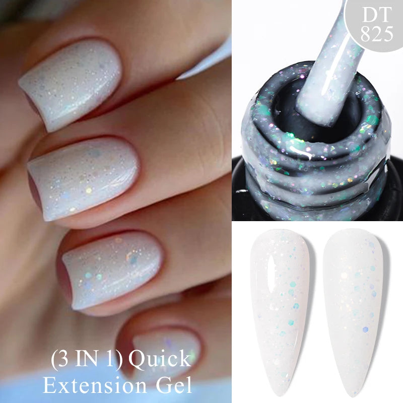 MEET ACROSS 7ml Rubber Base Gel Glitter Nude Pink White 2 In 1 Gel Nail Polish Nail Art Varnish For Nails Winter Autumn Manicure