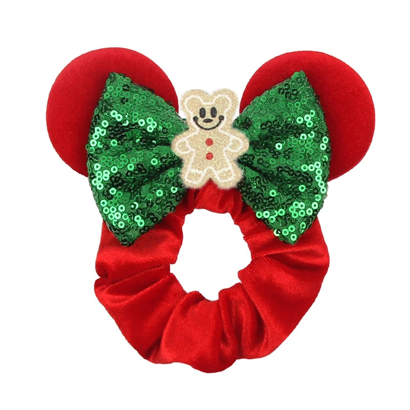 Disney Mouse Ears Velvet Scrunchies Hairband Women Elastic Ponytail Holder Girls Sequin Bow 2023 Kids Party DIY Hair Accessories