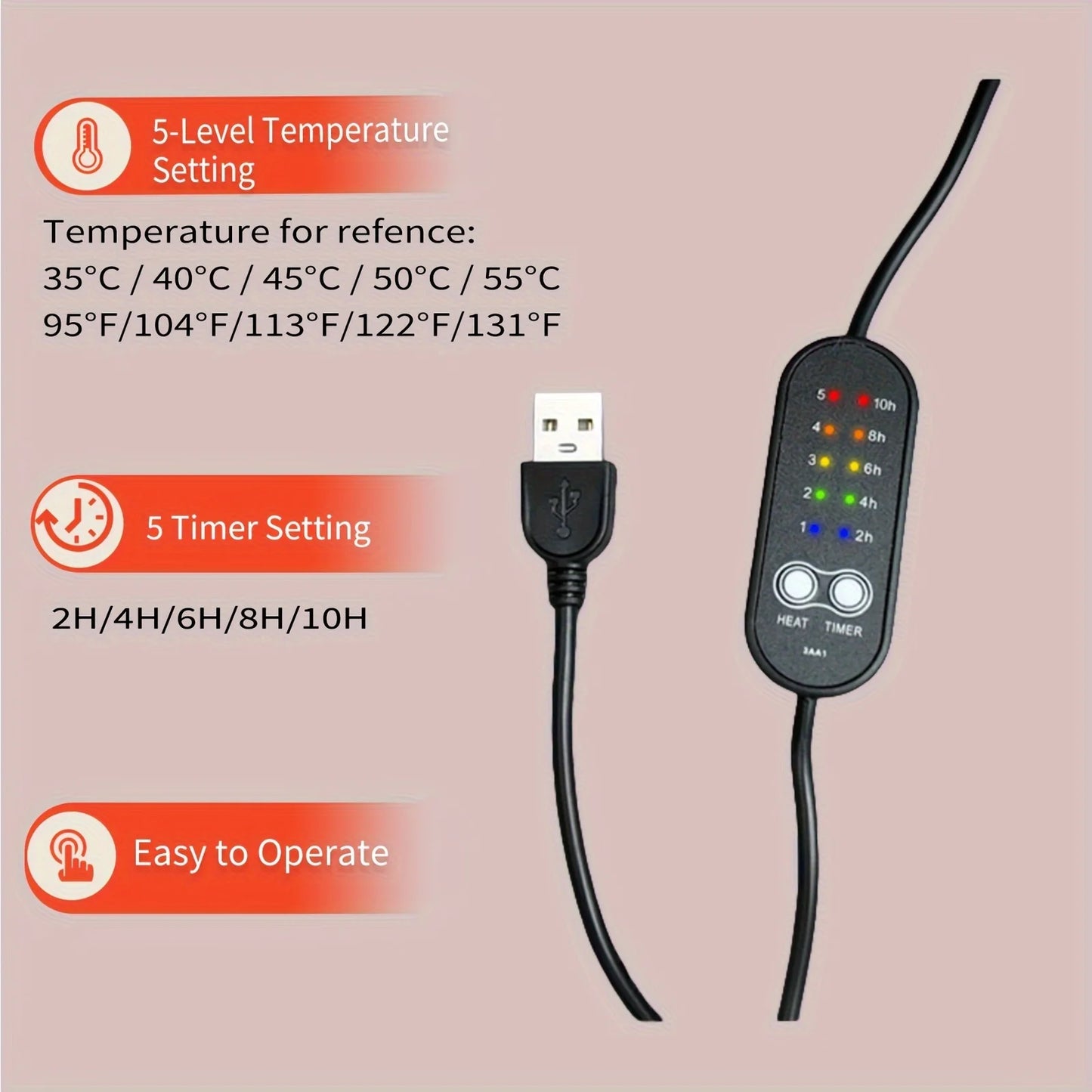 USB Heated Small Black Cat Pillow Heating Pad for Period Cramp 5 Temperature Levels 5 Timer Setting 45cm/17.7" All Season