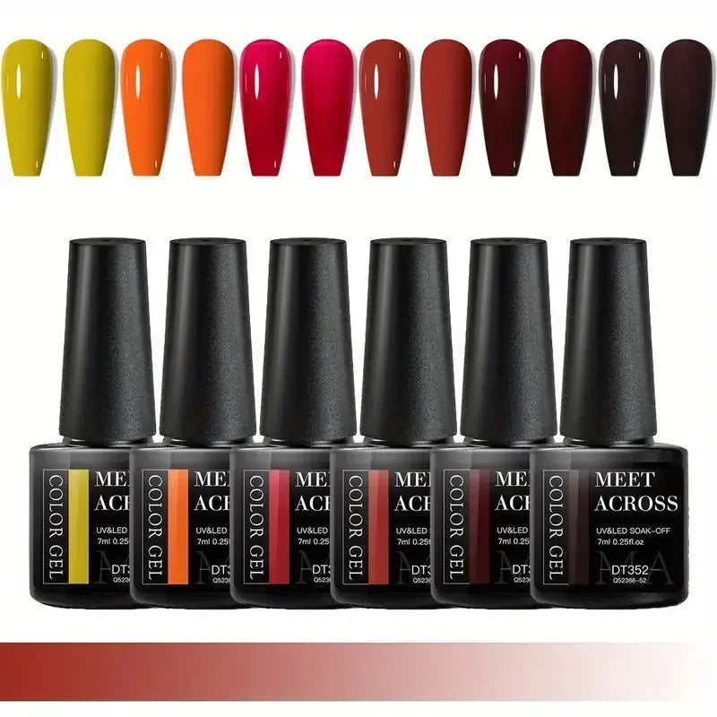 MEET ACROSS 6Pcs Gel Nail Polish Set Pink Red Green Macaron Color Manicure Kit For Nails UV Gel Nail Art Varnish Nail Supplies