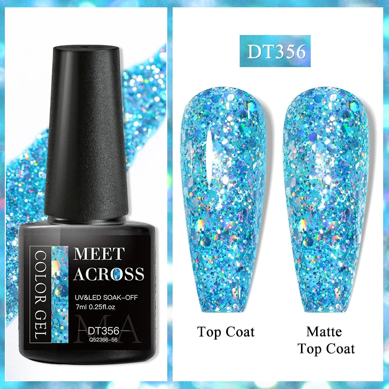 MEET ACROSS 7ml Black White Red Gel Nail Polish Glitter Semi Permanent Nail Supplies Gel Vernis for All-Season Nails Design