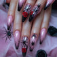 24pcs Sliver Spider Design Fake Nail Halloween Gothic Punk False Nail Tips Wearable European Heavy Metal Almond Press on Nails