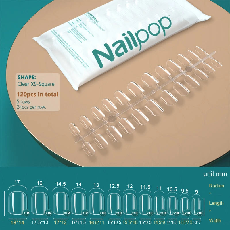 Nailpop 120pcs Nail Tips Extra Short Almond Coffin Square Half Matte Clear Style Full Cover Acrylic Fake Nail Capsule