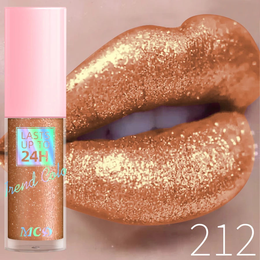 18 Colors Diamonds Glitter Lip Gloss Long Lasting Waterproof Liquid Lipstick Pearl Shining Lip Color Sparking Lip Makeup Women