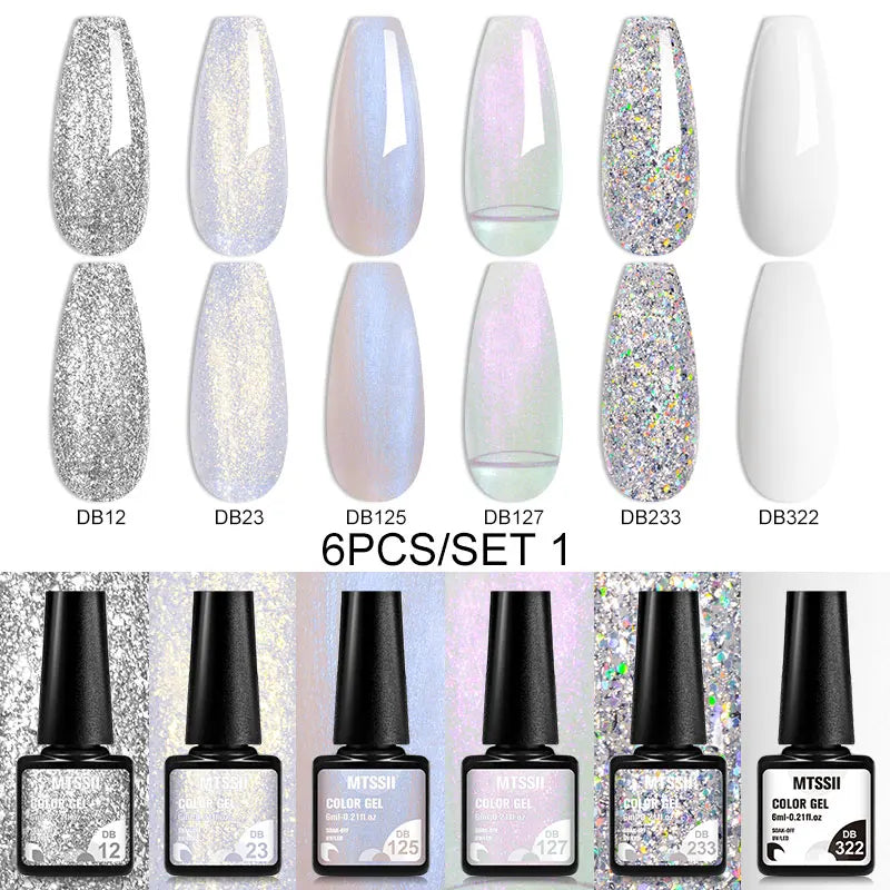 Mtssii 6PCS/Set Sparkly Nude Pink Gel Nail Polish Glitter Semi Permanent Nail Art LED UV Soak Off Gel Varnish Nail Supplies
