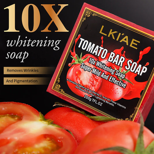 LKIAE Brand Tomato Fruit Scented Handmade Natural Bar Soap, For Face, Body, Whitening, Oil Control, Brightens, Shrink Pore, 200g
