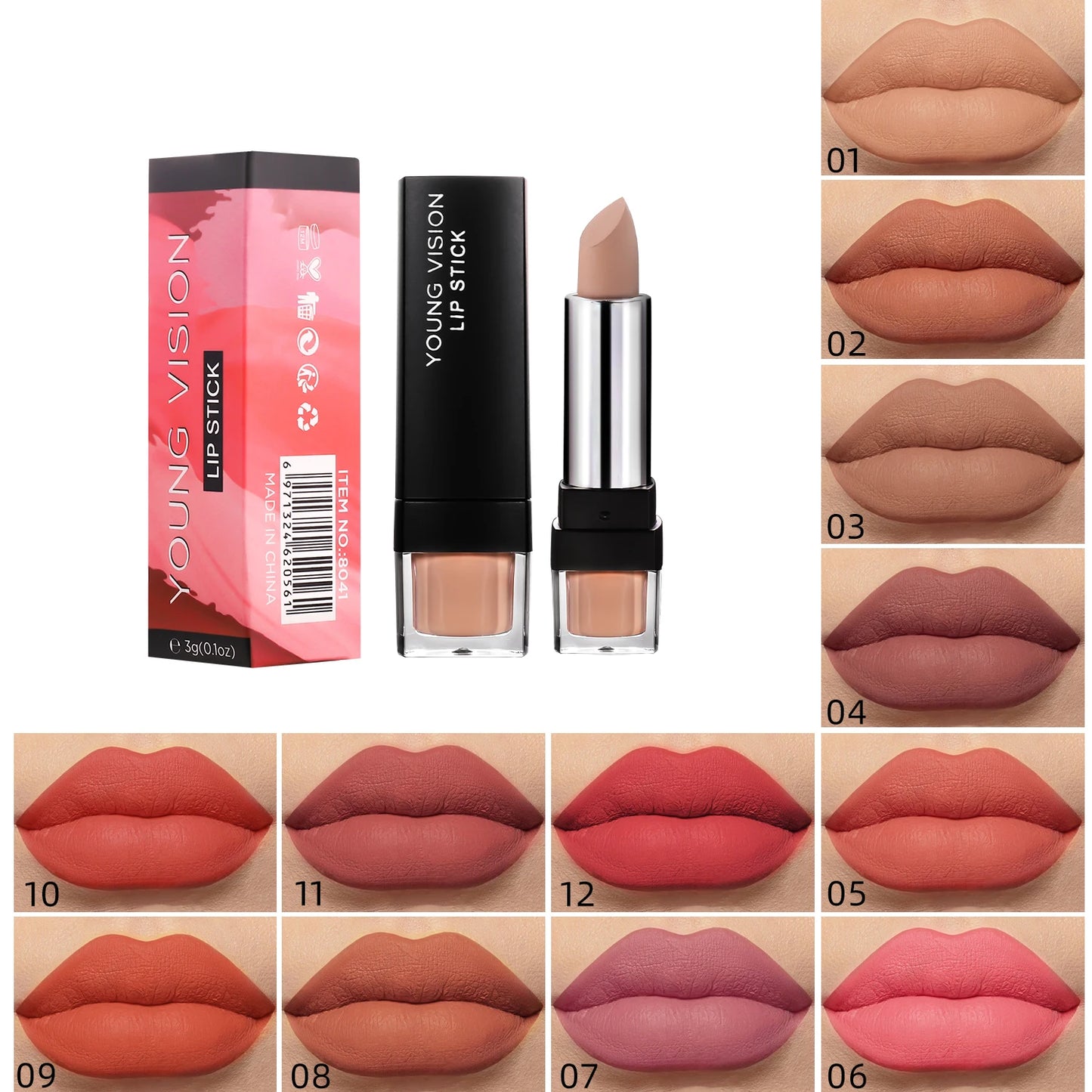 6-Color Matte Lipstick , Non-Fading, Non-Stick Cup Long-Lasting Velvet Finish, Smooth Matte Lip Color Waterproof Smudge-proof