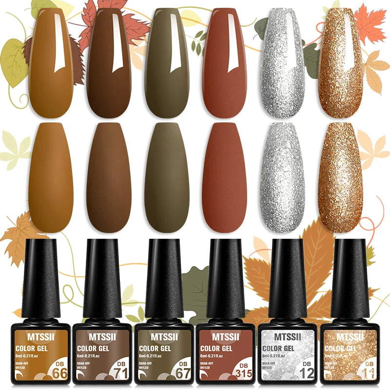 Mtssii 6PCS/Set Sparkly Nude Pink Gel Nail Polish Glitter Semi Permanent Nail Art LED UV Soak Off Gel Varnish Nail Supplies