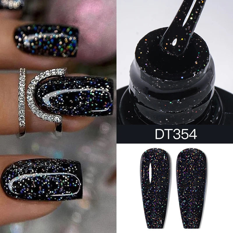 MEET ACROSS 7ml Black White Red Gel Nail Polish Glitter Semi Permanent Nail Supplies Gel Vernis for All-Season Nails Design