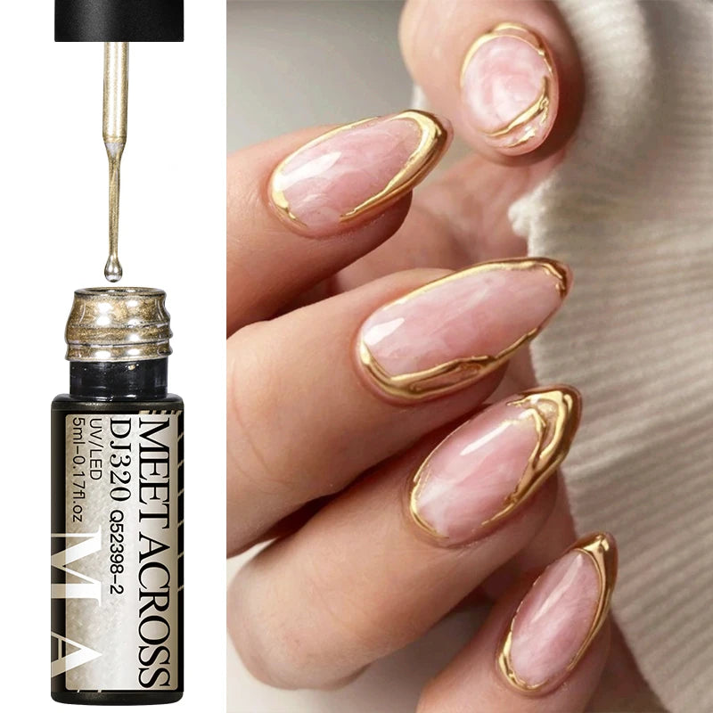 MEET ACROSS 5ml Sliver Metallic Liner Gel Nail Polish Super Bright Mirror Effect Painting Drawing Line Graffiti Stripe Nail Art