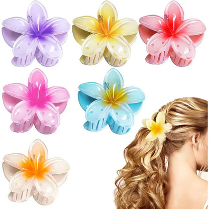 6-Pack Elegant Acrylic Plumeria Wer Claws, Large Colorful Hawaiian Hair Clips Women, Strong Grip For Weddings, Parties, Beach,