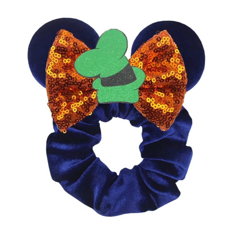Disney Mouse Ears Velvet Scrunchies Hairband Women Elastic Ponytail Holder Girls Sequin Bow 2023 Kids Party DIY Hair Accessories