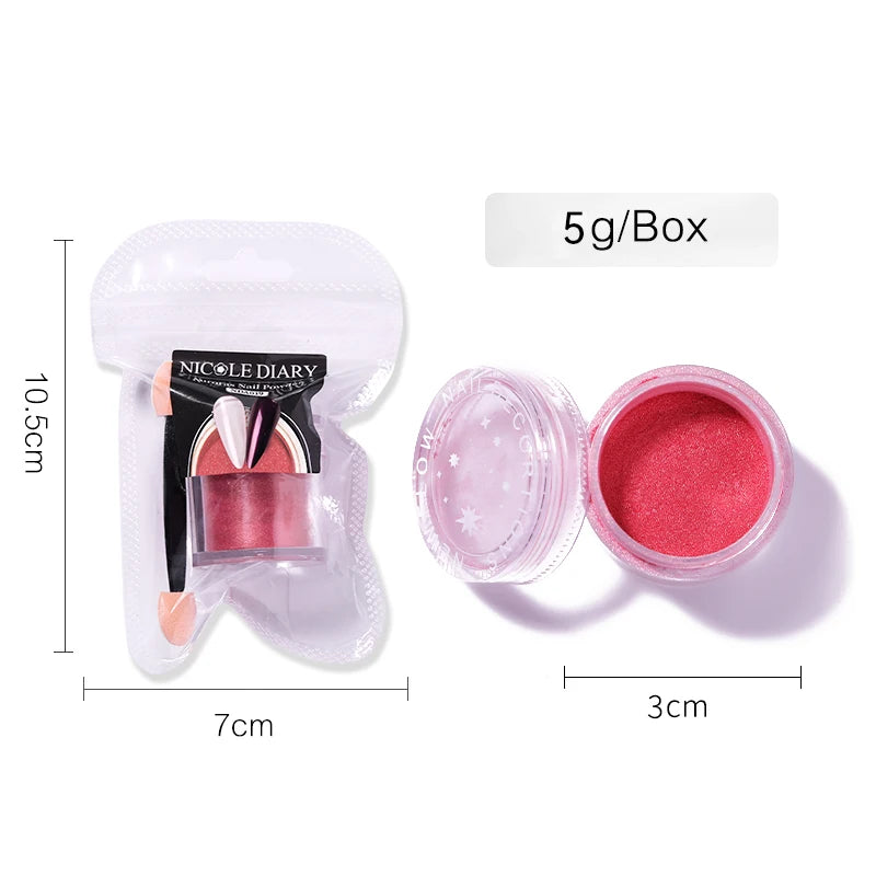NICOLE DIARY 5g Aurora Pearl White Pink Nail Powder Pigments Metallic Rubbing Dust Moonlight Effect Nail Arts Decoration