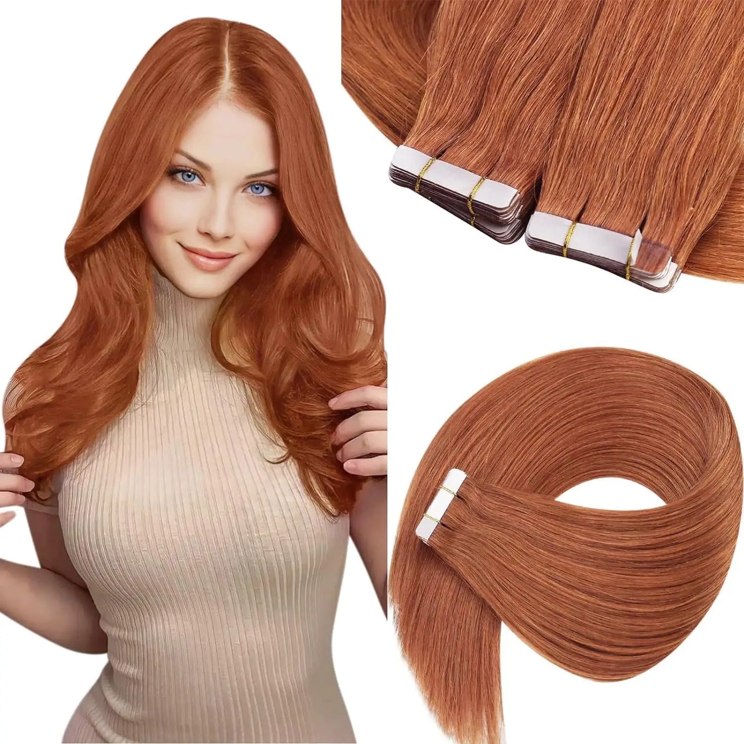 [NEW]VeSunny Tape In Hair Extensions Human Hair Real Natural Hair Balayage Color #4-14-60 Skin Weft Straight Seamless Hair