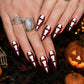 24pcs Nude Color False Nails For Halloween Blood Stained Jade Bone Long Pointed Press On Nails Acrylic Material Party Fake Nail