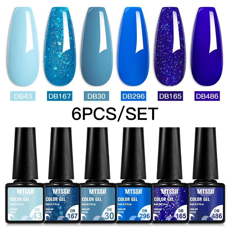 Mtssii 6PCS/Set Sparkly Nude Pink Gel Nail Polish Glitter Semi Permanent Nail Art LED UV Soak Off Gel Varnish Nail Supplies