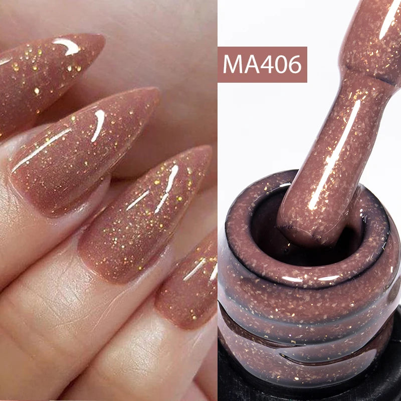 MEET ACROSS 7ml Rubber Base Gel Glitter Nude Pink White 2 In 1 Gel Nail Polish Nail Art Varnish For Nails Winter Autumn Manicure