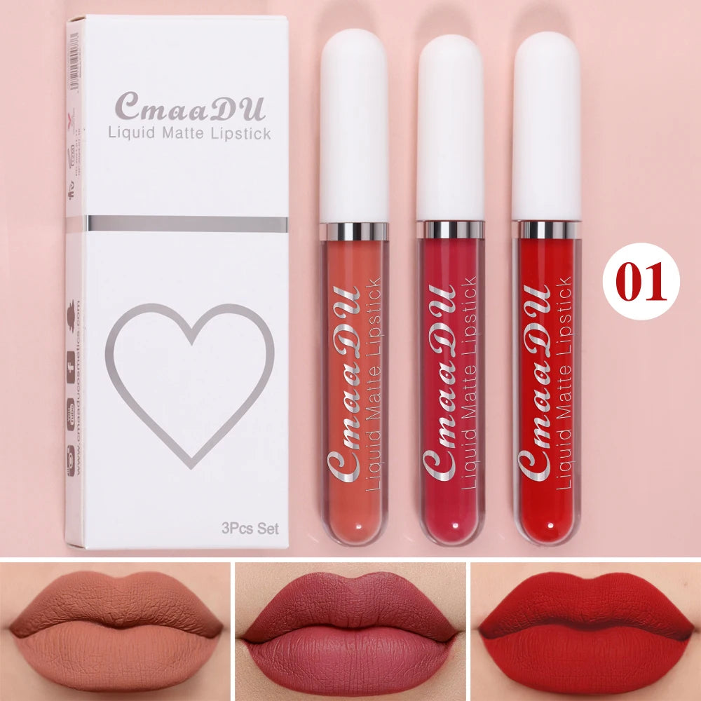 3-PCS Matte Lipstick Set – Long-Lasting, Non-Fading, Waterproof, Exquisite Gift for Daily & Holiday Use, Universal Shades