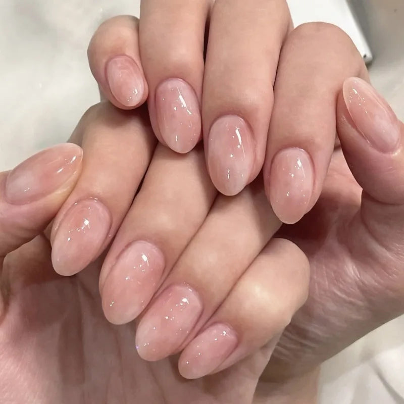 24pcs Pink Almond Press on Nails Flower Pattern False Nails Wearable Stick-on Nails Fake Nail Uñas Postizas Накладные Ногти 네일팁