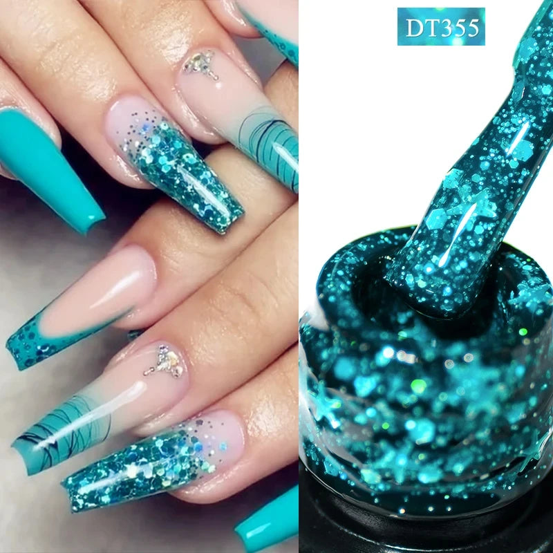 MEET ACROSS 7ml Glitter Gel Nail Polish Sparkly Sequins UV LED Soak Off Varnish For Manicure Semi Permanent Nail Art Gel Polish