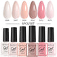 LILYCUE 6Pcs/Set Red Nude Glitter Gel Nail Polish Gorgeous Full Coverage Soak Off UV Gel Nail Art Base Top Coat Gel Polish Kits