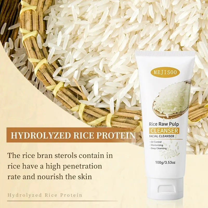 Rice Raw Pulp Facial Cleanser Face Wash Foam skincare Moisturizing Skin Brightening Rejuvenation Face Cleanser Skin Care