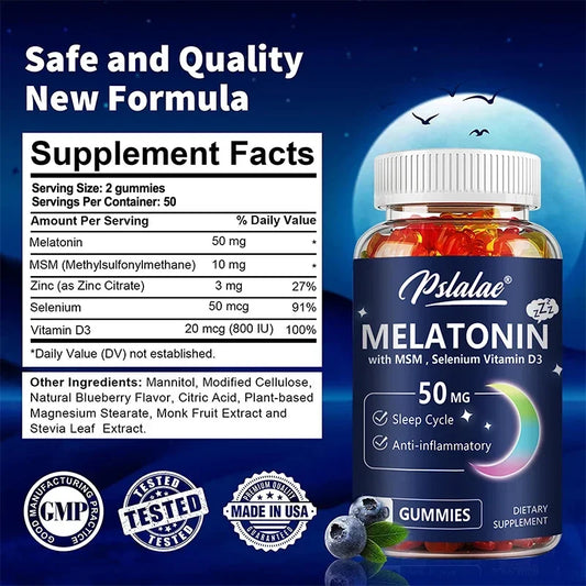 Melatonin Gummies 50mg - Sleep Support, Stress Relief, Improved Sleep Quality, Boosted Energy Production, Increased Vitality