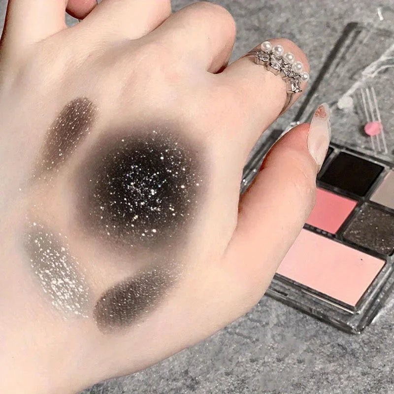 9 Color Black Eyeshadow Palette, Long-lasting Color Eye Makeup Velvet Tinted Blendable Matte Shimmer Eyeshadow