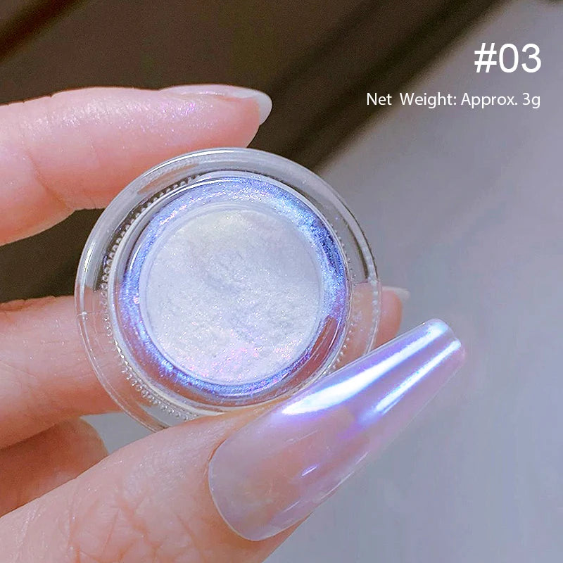 NICOLE DIARY 5g Aurora Pearl White Pink Nail Powder Pigments Metallic Rubbing Dust Moonlight Effect Nail Arts Decoration