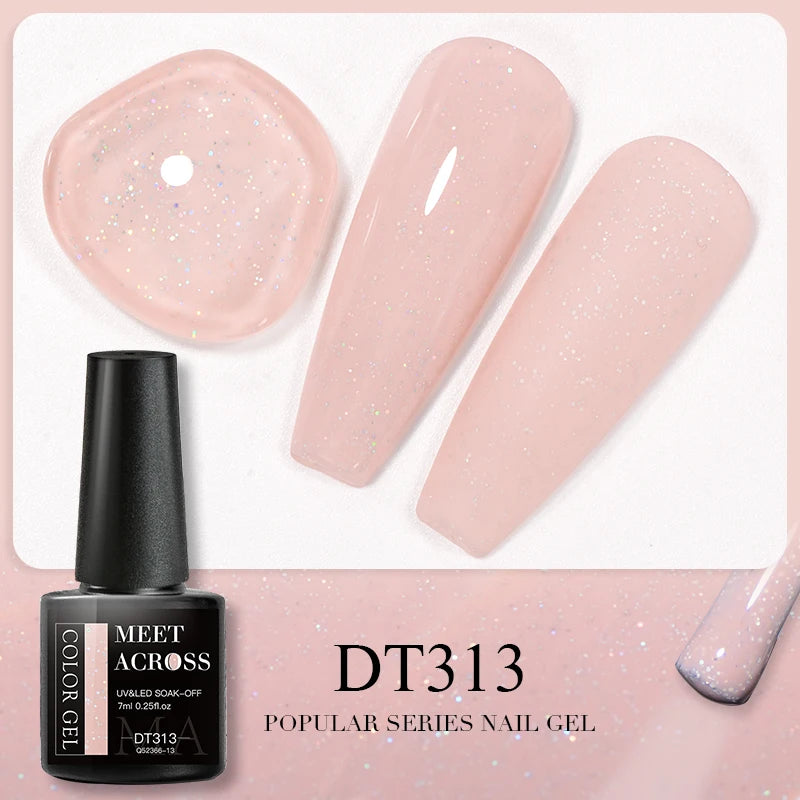 MEET ACROSS 7ml 140 Colors Glitter Gel Nail Polish Fluorescent Laser Semi Permanent Soak Off Nail Art UV Gel Varnish Manicure