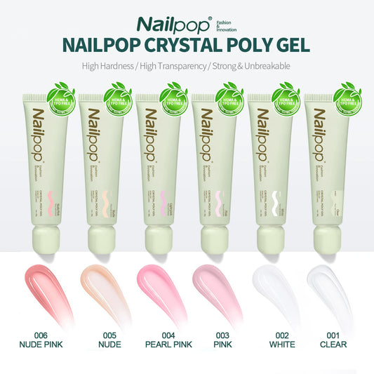 Nailpop TPO/HEMA-Free Crystal Poly Nail Gel Builder Gel 6 Colors For Nails Extension UV/LED Lamp Curing Fast Dry Perfect DIY 1pc