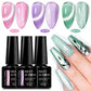 MEET ACROSS 7Pcs/Set Cat Magic Magnetic Gel Nail Polish Sparking Semi-Transparent Sea Blue Effect Soak Off UV Gel Varnish Kit