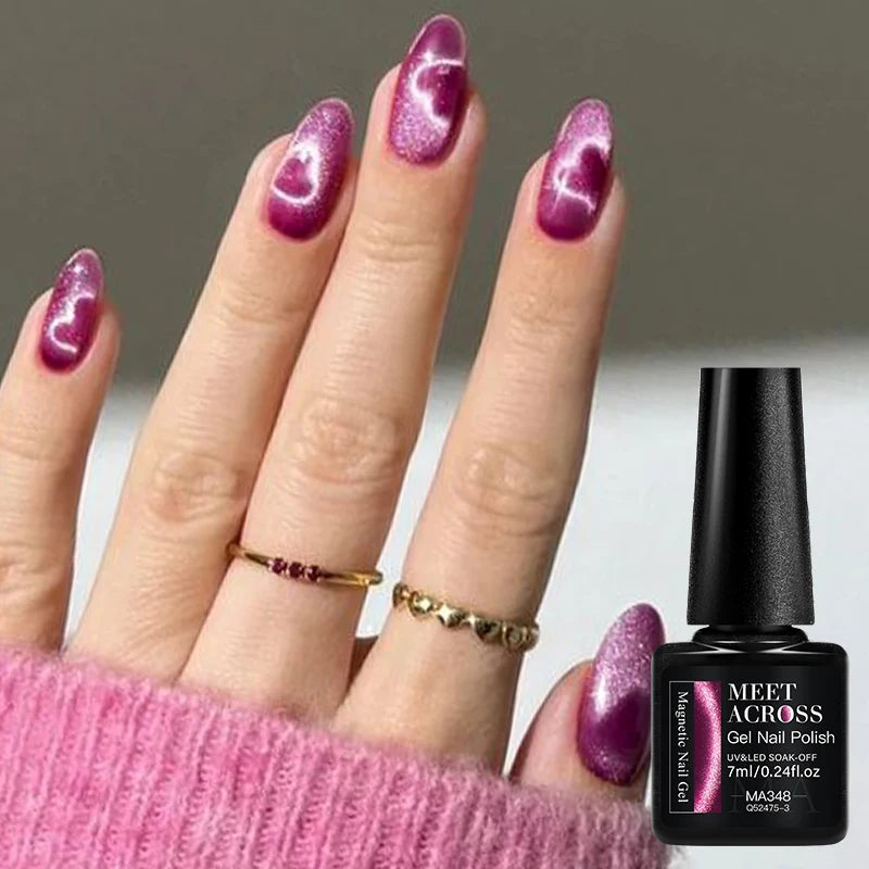 MEET ACROSS 7ml Golden Cat Magnetic Gel Nail Polish Dark Brown Red Green Christmas Nail Art Varnish Winter Autumn For Nails