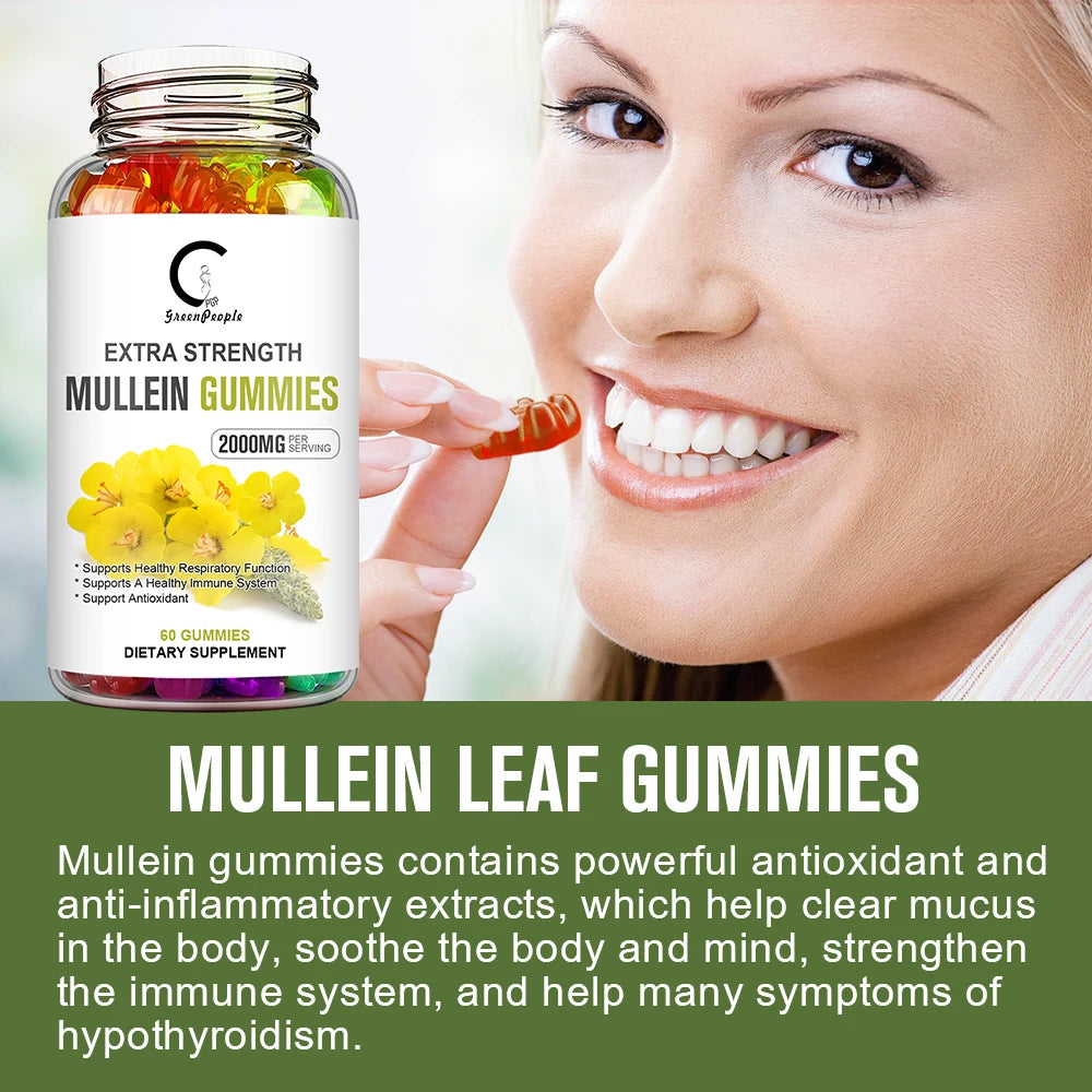 Mullein Gummies for Lung Cleanse, Extra Strength Mullein Leaf Extract, Deep Sleep Better Boost Immune System Iherbal Supplement