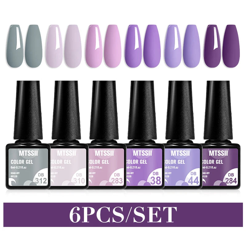Mtssii 6PCS/Set Sparkly Nude Pink Gel Nail Polish Glitter Semi Permanent Nail Art LED UV Soak Off Gel Varnish Nail Supplies